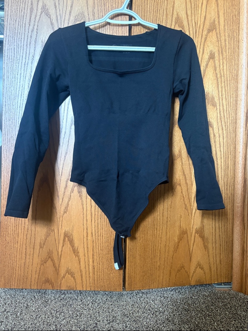 Long-Sleeve Square Neck Black Bodysuit for Women